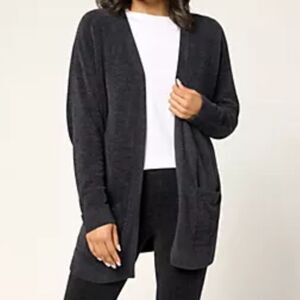 Barefoot Dreams Cozy Chic Ultra Lite Cardigan Black Open Cozy Soft Sweater sz S